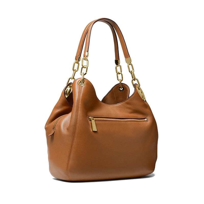 MICHAEL KORS Grand sac porté épaule Lillie en cuir grainé Camel