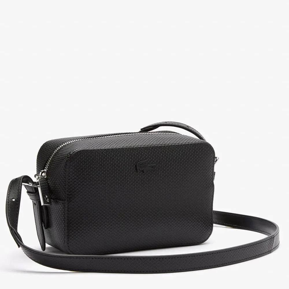 LACOSTE PETIT SAC À BANDOULIÈRE UNISEXE CHANTACO ZIPPÉ EN CUIR PIQUÉ