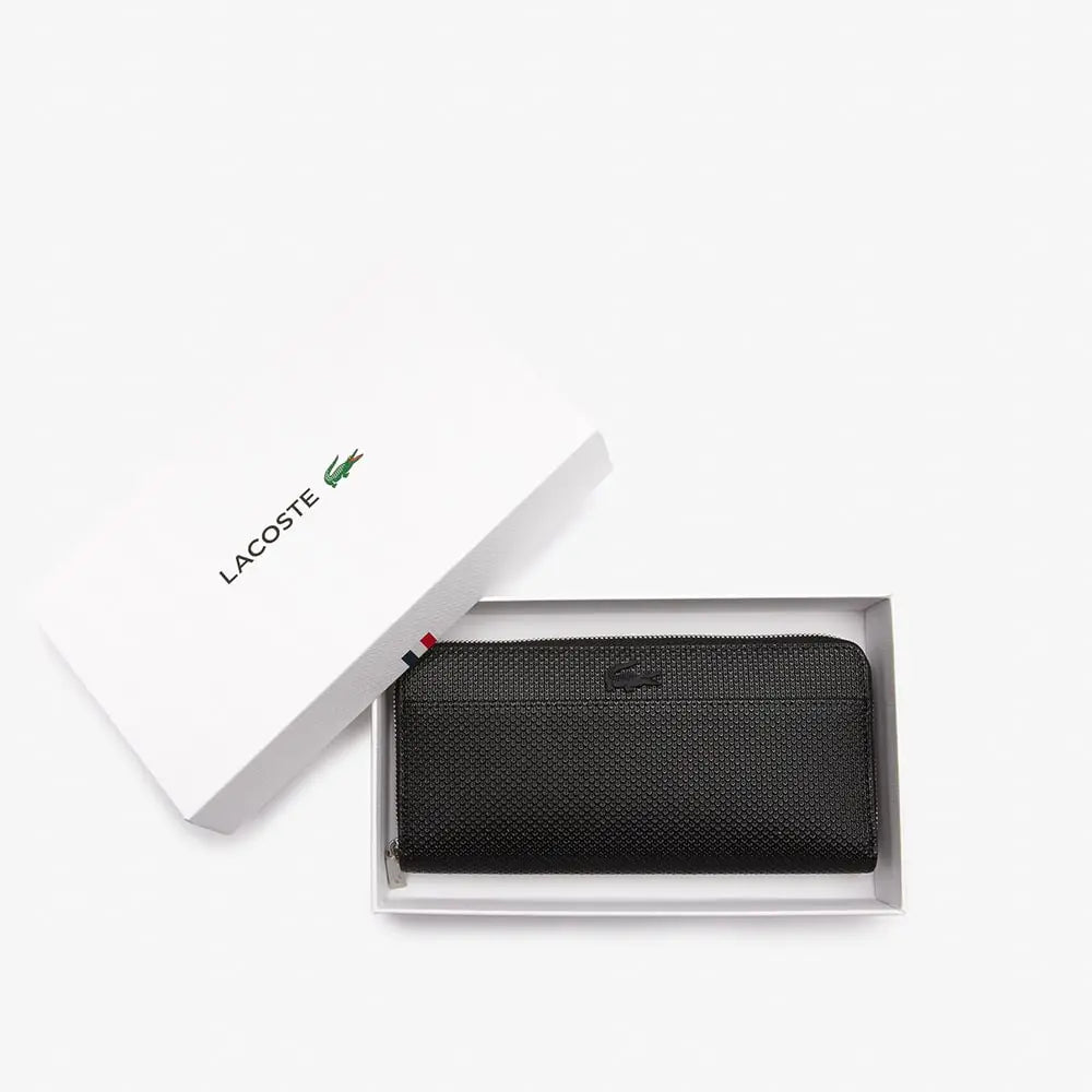 LACOSTE GRAND PORTEFEUILLE UNISEXE CHANTACO ZIPPÉ EN CUIR PIQUÉ