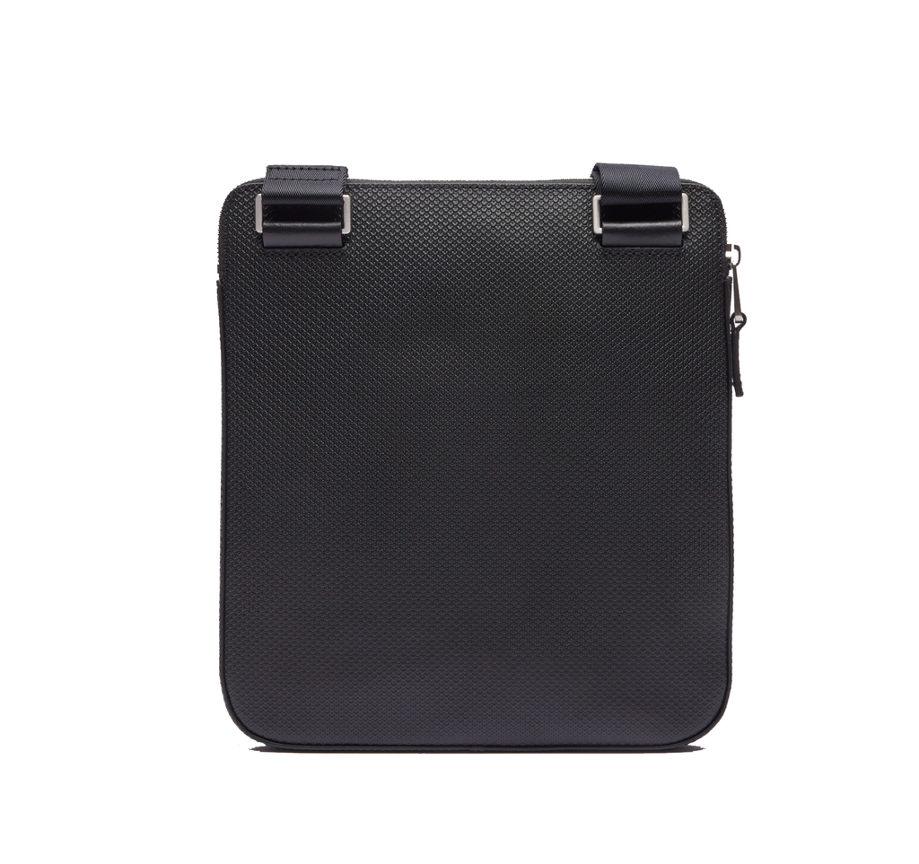 LACOSTE Sacoche plate zippée Chantaco en cuir piqué mat uni