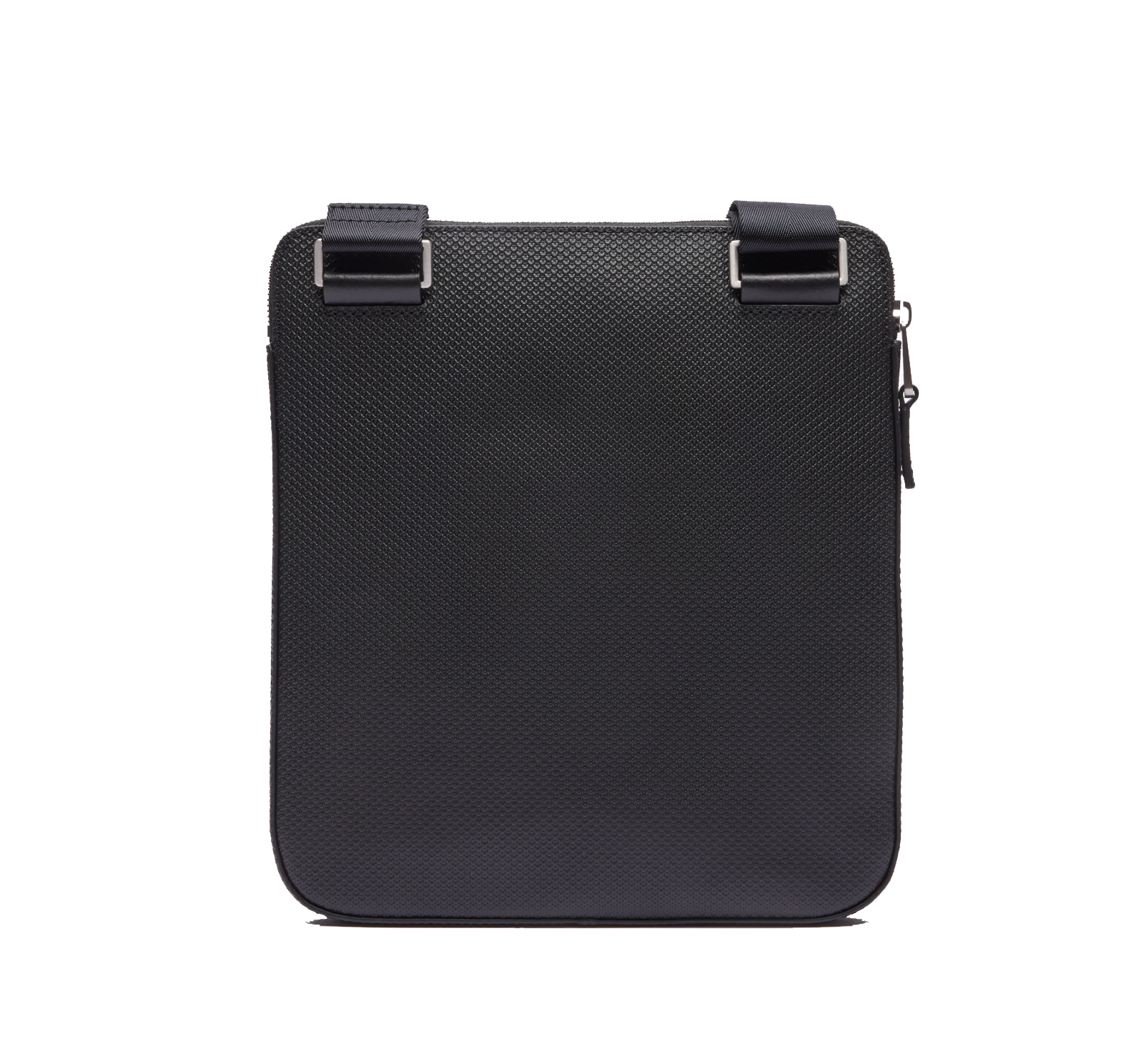 LACOSTE Sacoche plate zippée Chantaco en cuir piqué mat uni