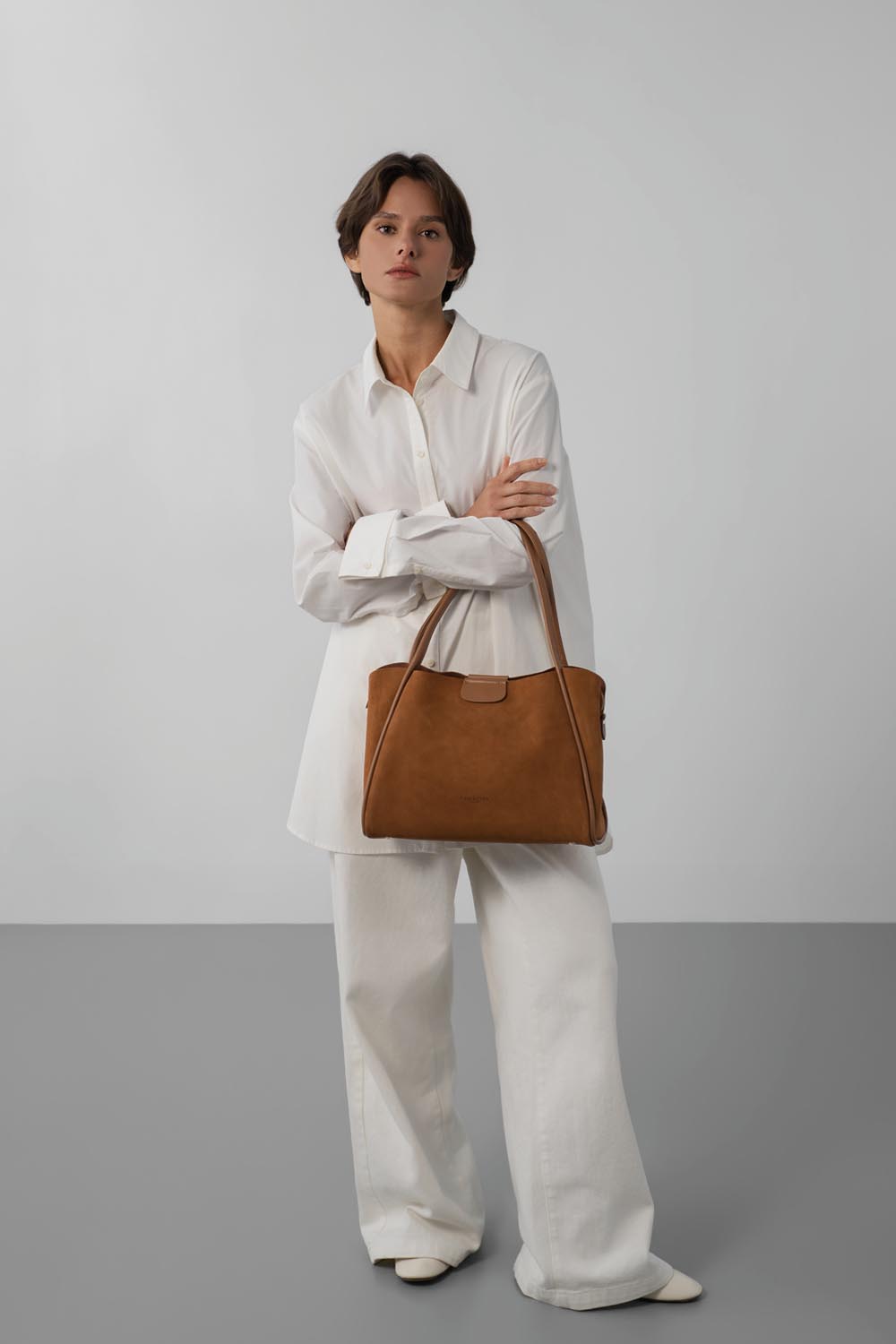 Moka - LANCASTER Grand sac cabas épaule Suède Ida