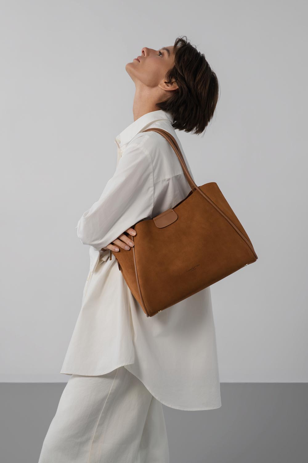 Moka - LANCASTER Grand sac cabas épaule Suède Ida