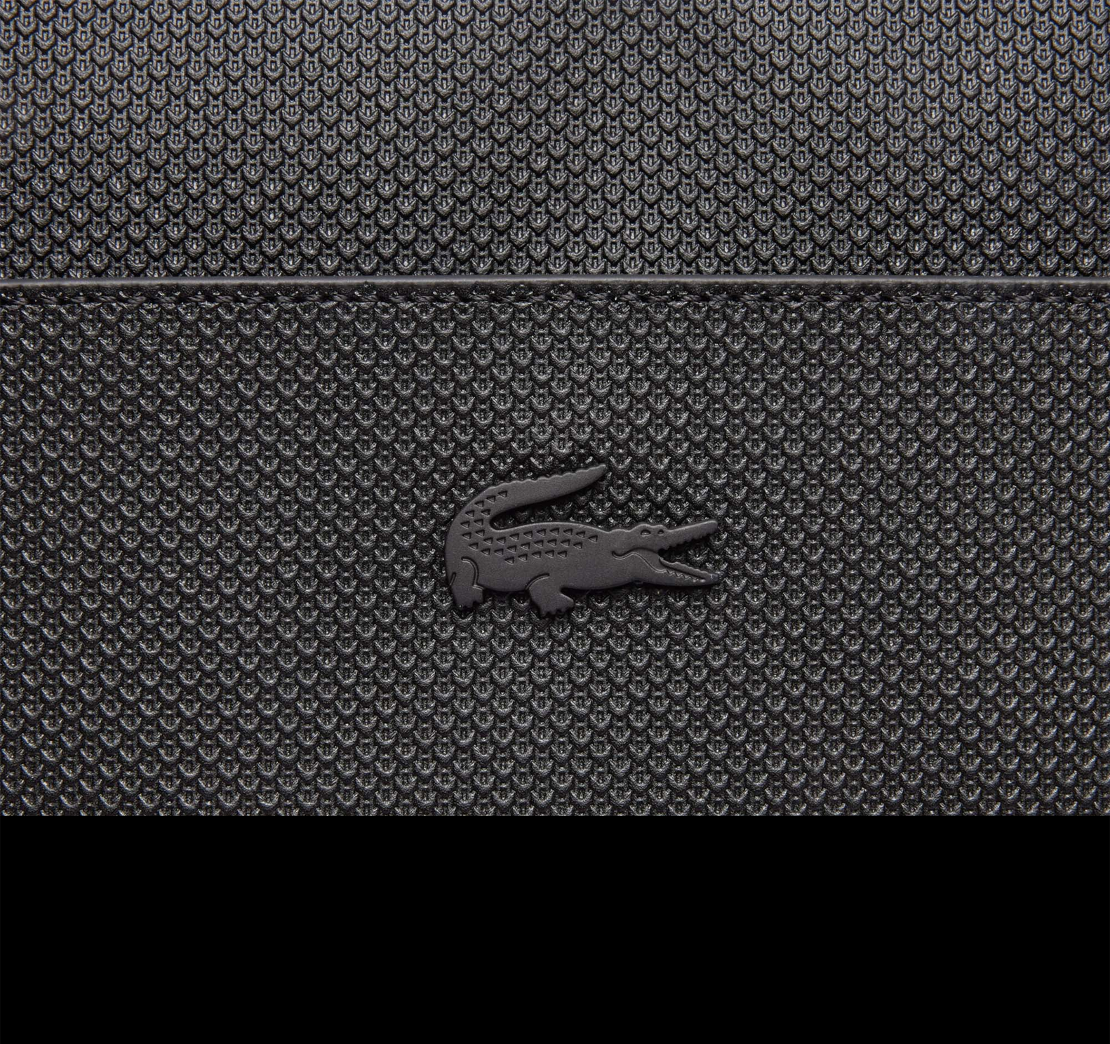 LACOSTE Sacoche plate zippée Chantaco en cuir piqué mat uni