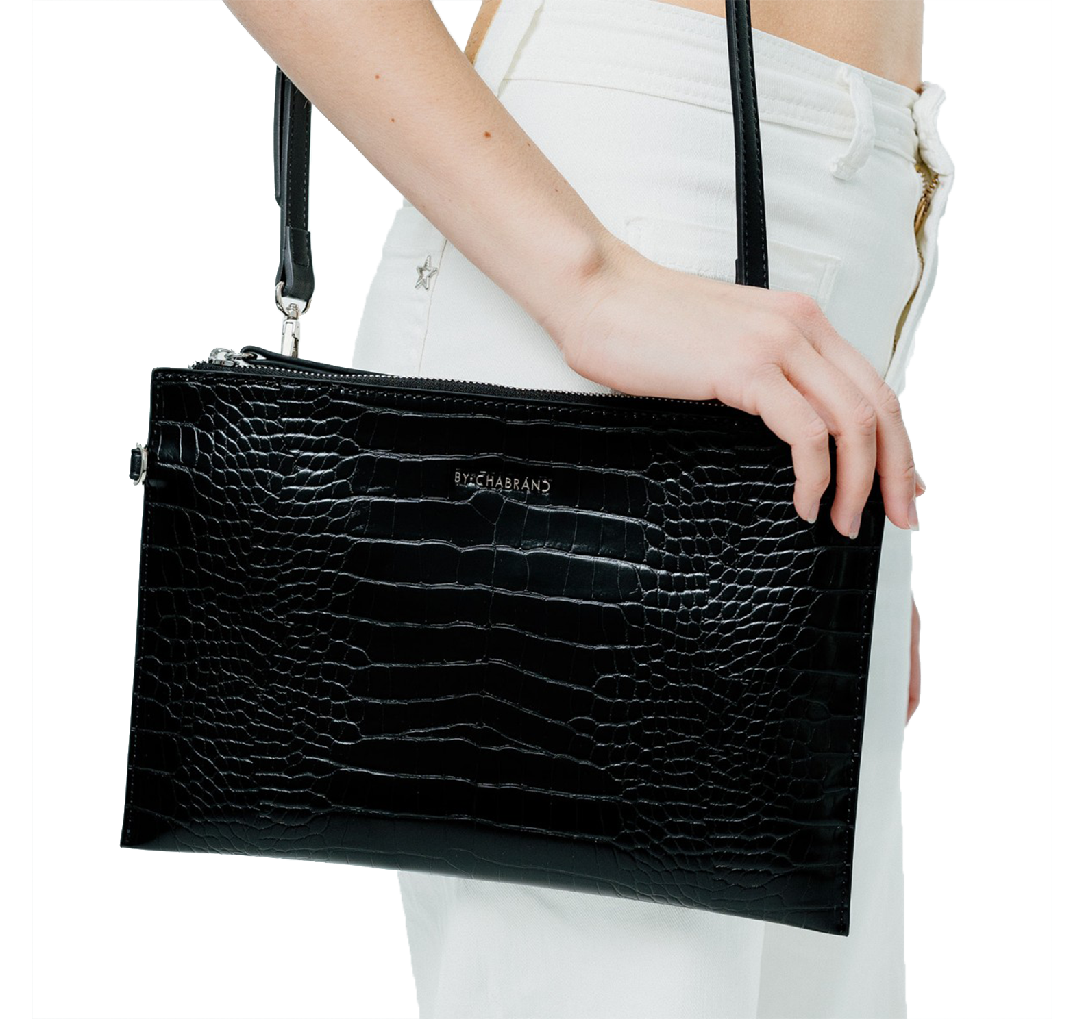 CHABRAND Pochette noire en synthétique effet croco