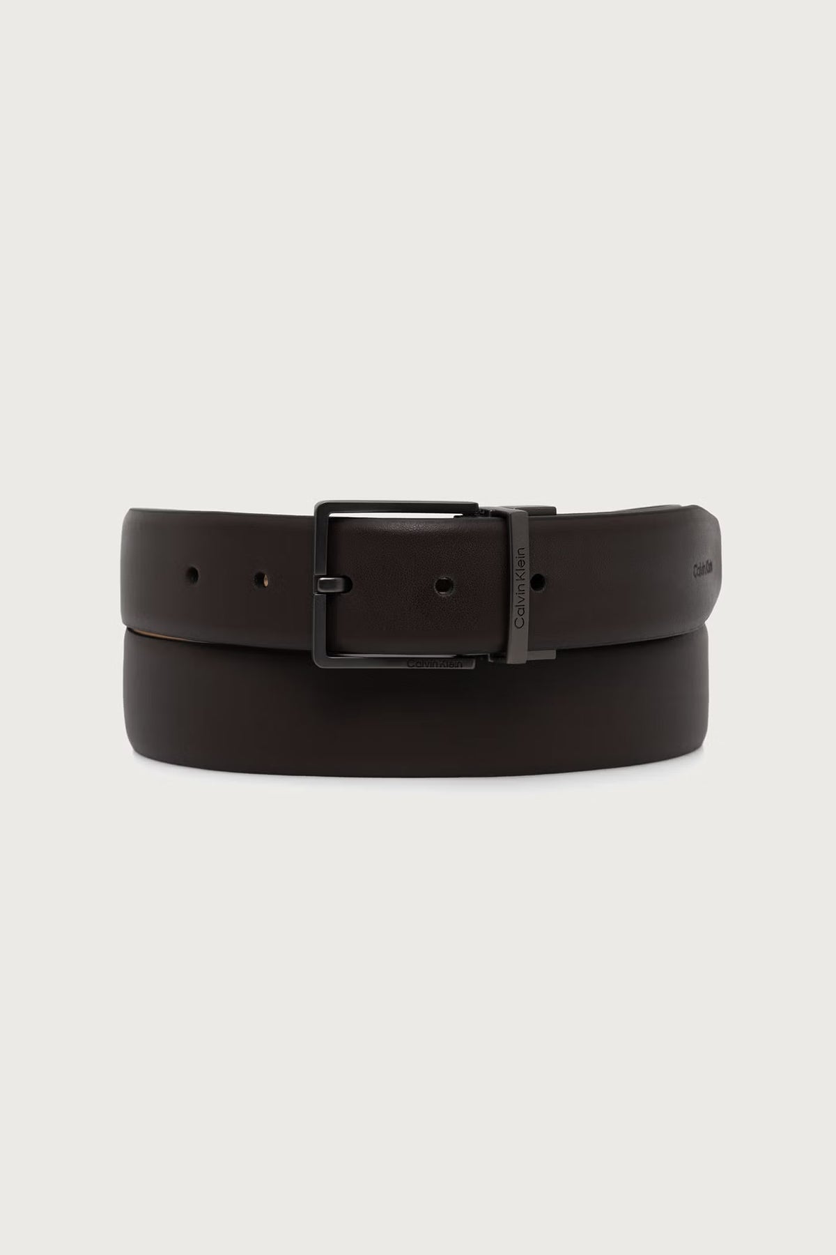 CK Dark Brown / gunmetal mat - CALVIN KLEIN Ceinture 35 mm boucle carrée cuir lisse