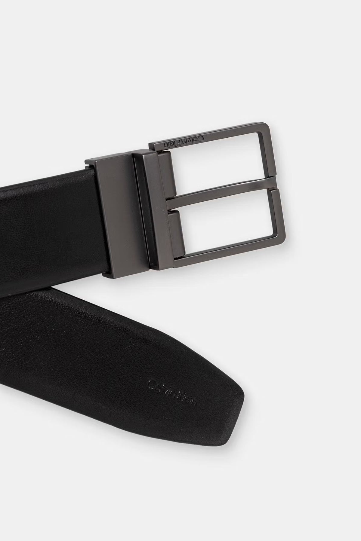 Noir / gunmetal mat - CALVIN KLEIN Ceinture 35 mm boucle carrée cuir lisse