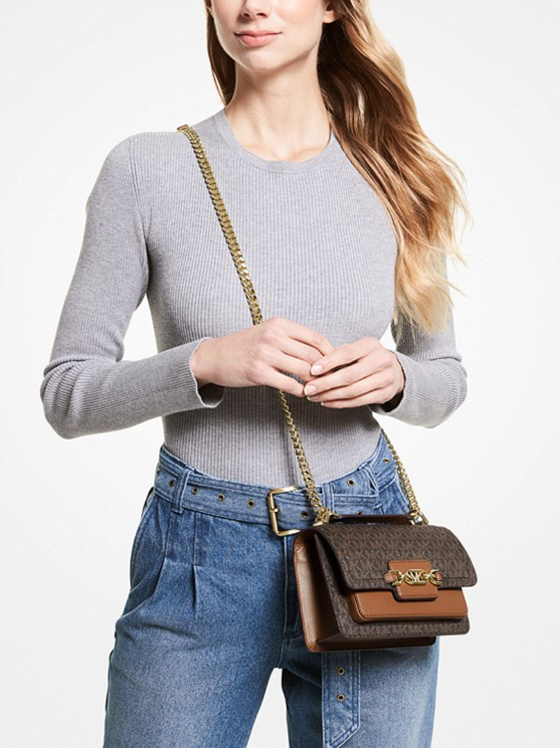 MICHAEL KORS Très petit sac à bandoulière Heather avec logo Bronze/Noisette