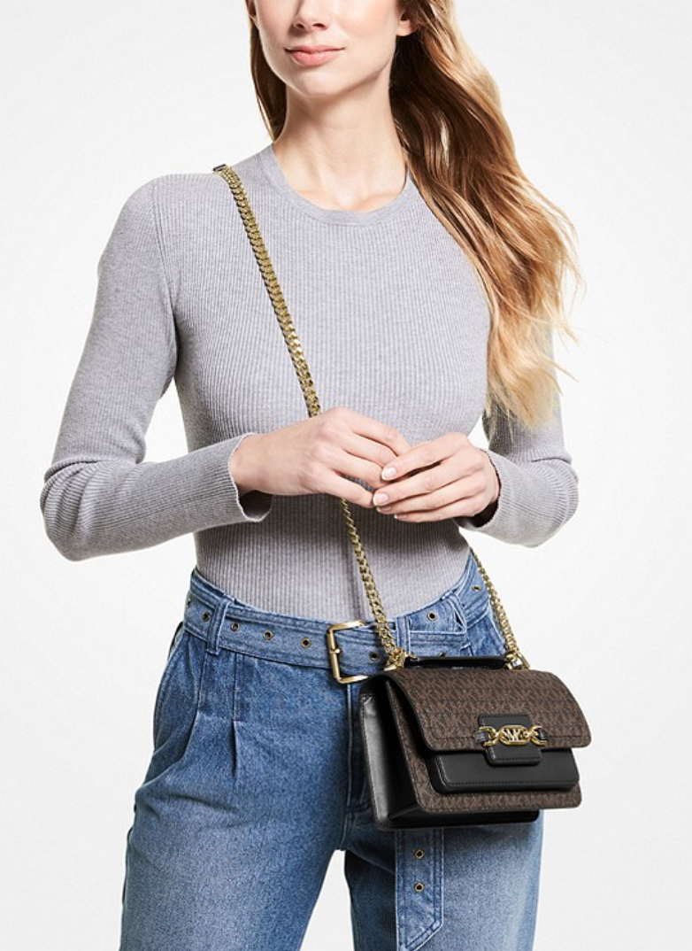 MICHAEL KORS Très petit sac à bandoulière Heather avec logo Marron/Noir