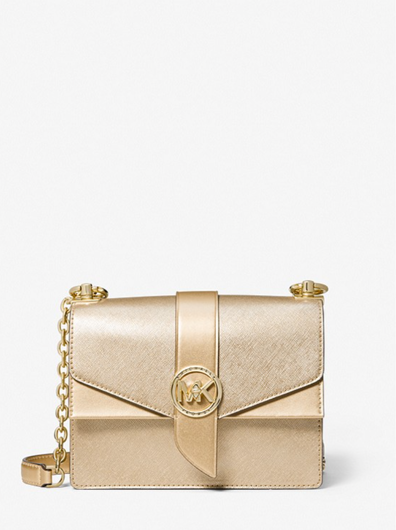 MICHAEL KORS Petit sac à bandoulière Greenwich en cuir saffiano métallisé