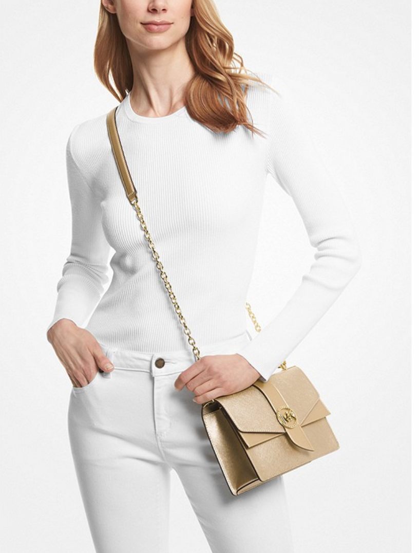 MICHAEL KORS Petit sac à bandoulière Greenwich en cuir saffiano métallisé