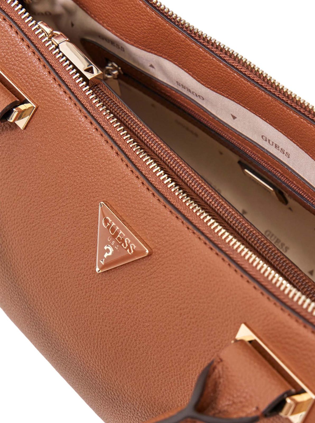 Cognac - GUESS Sac à main Evie Triple Comp Satchel