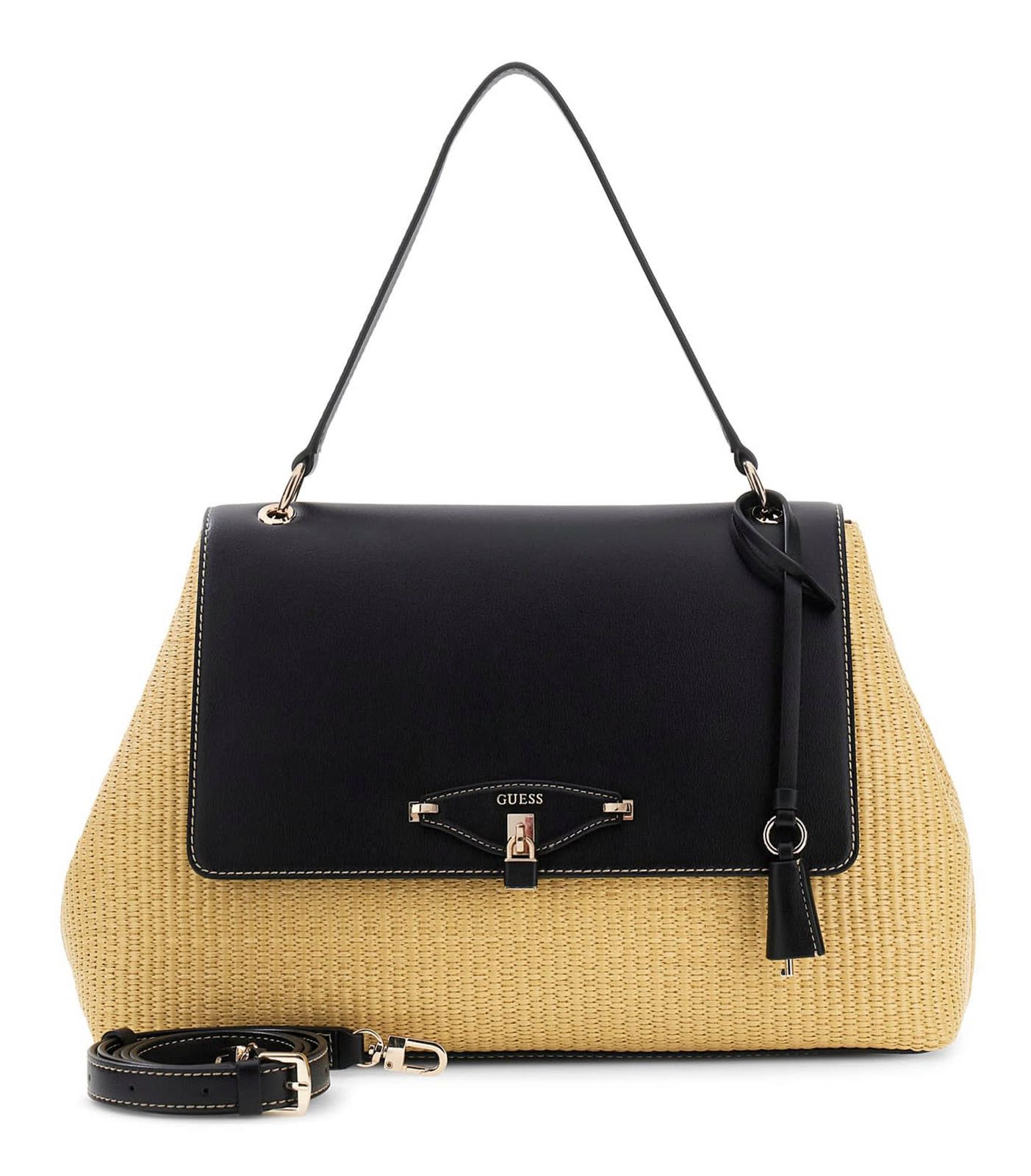 Naturel - GUESS Sac épaule Maggie Straw Flap L