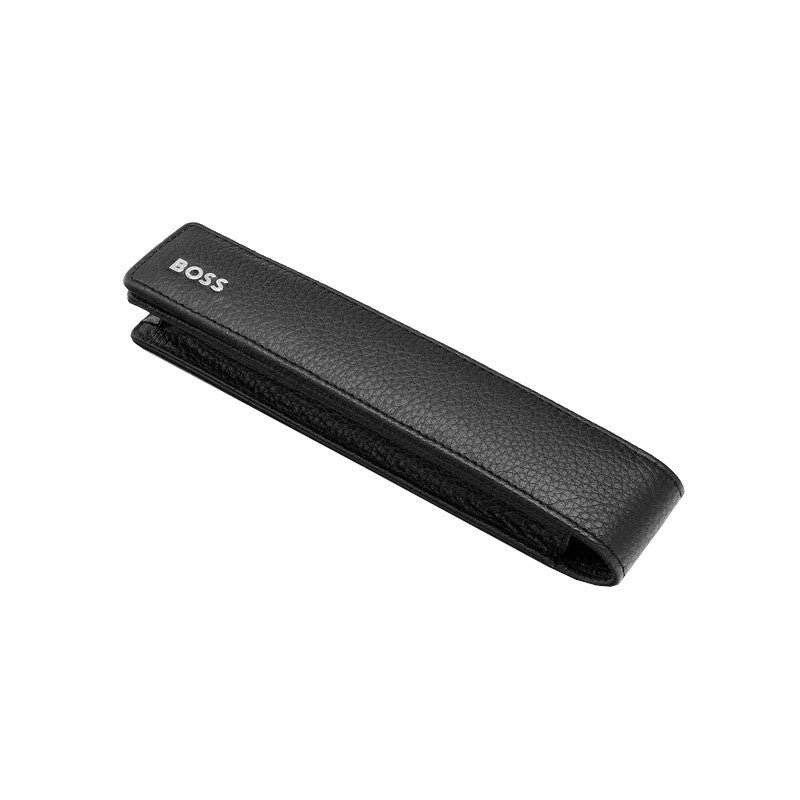 HUGO BOSS Étui à stylo simple, finition grainée noire classique