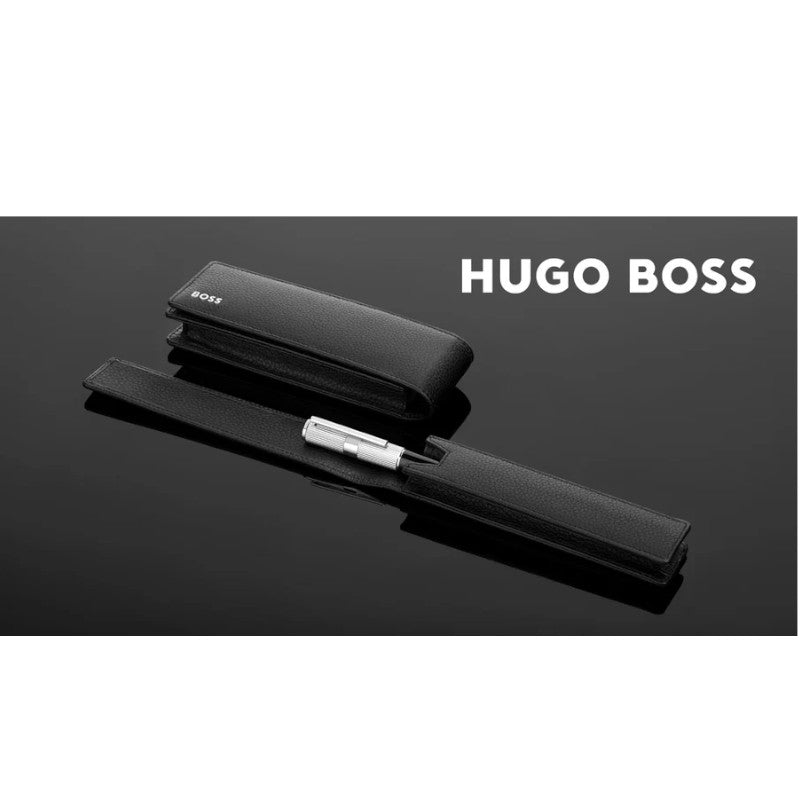 HUGO BOSS Étui à stylo simple, finition grainée noire classique