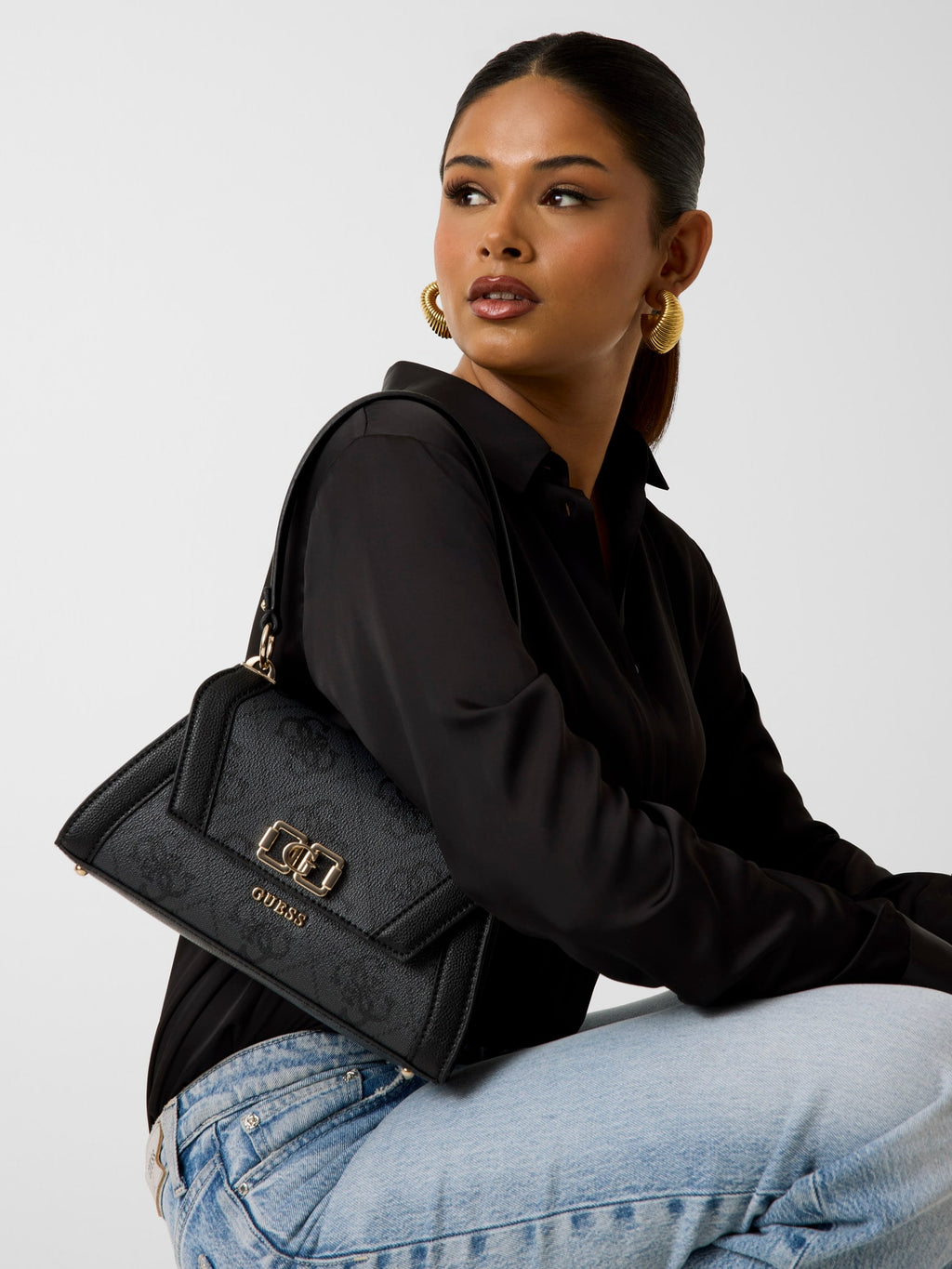 Coal - GUESS Sac à bandoulière Karnilla Logo Flap Shoulder