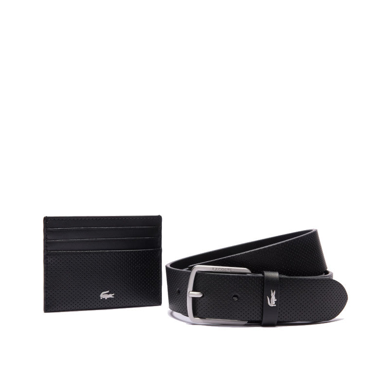 LACOSTE Coffret ceinture en cuir et porte-cartes