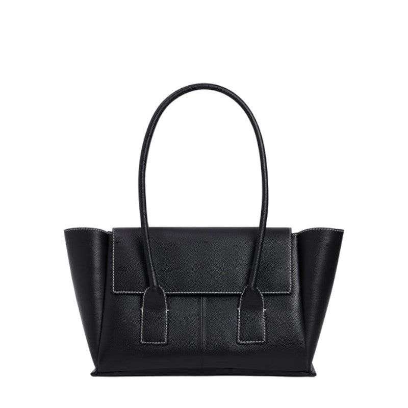 LE TANNEUR Sac cabas moyen modèle à rabat en cuir grainé Elena