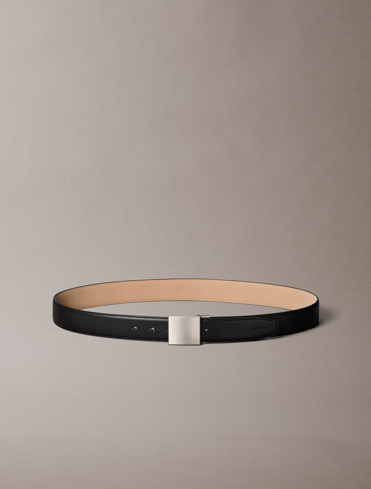 Noir / nickel brossé - Calvin Klein Ceinture cuir grainé boucle plaque