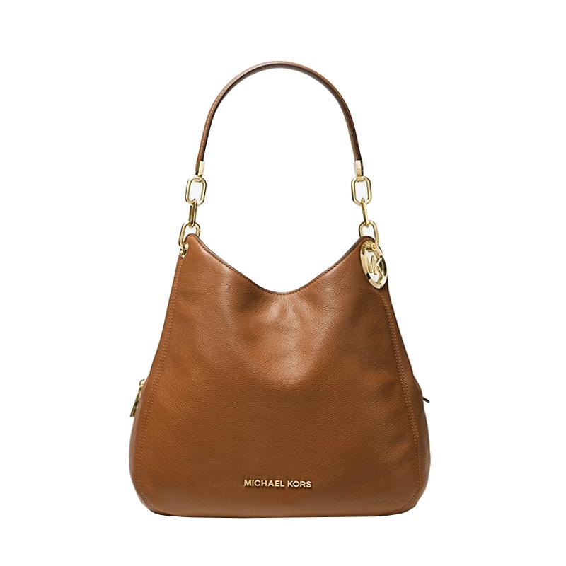 Marron - MICHAEL KORS Grand sac porté épaule Lillie en cuir grainé Noir/Doré