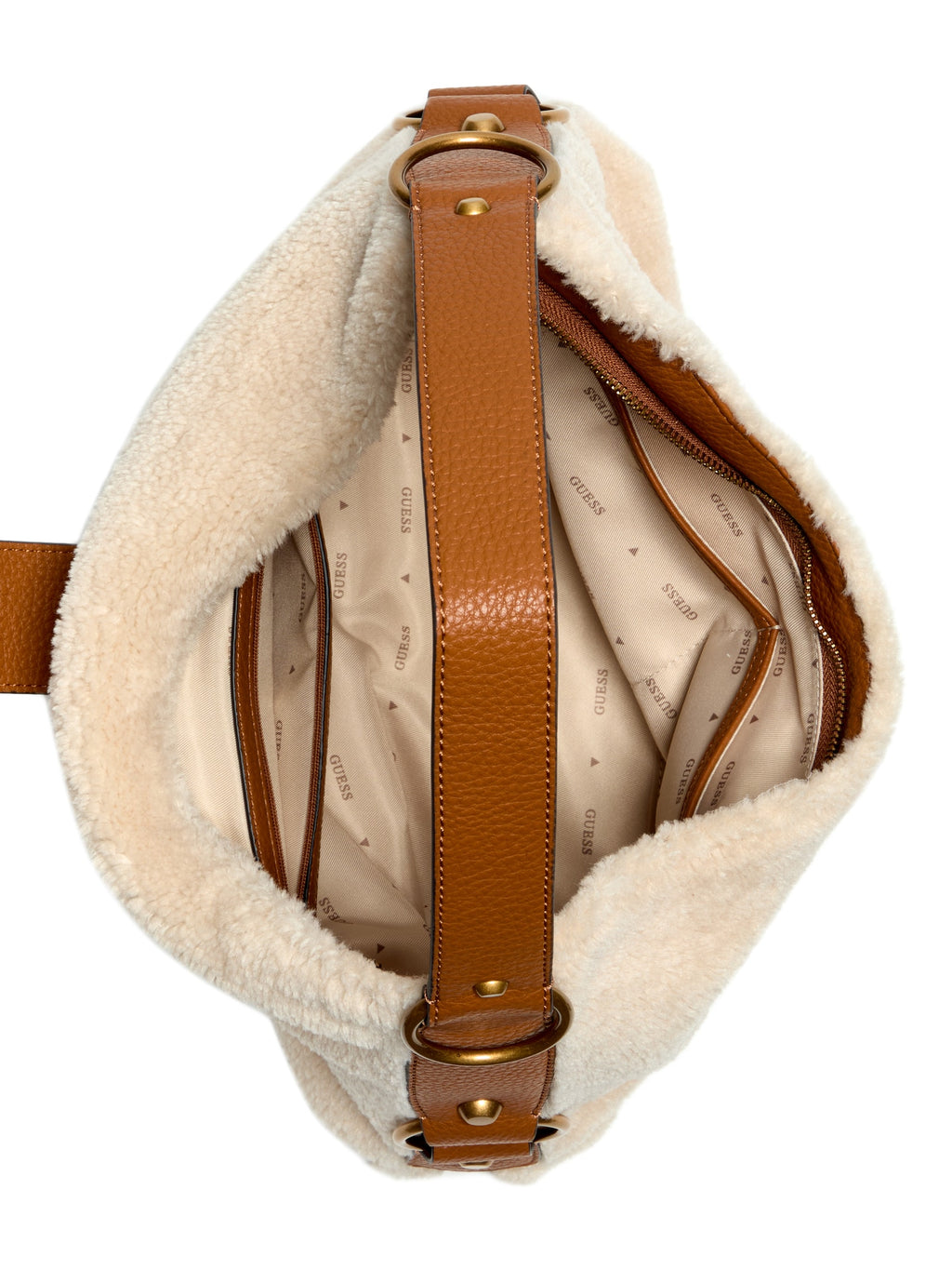 Marron - GUESS Sac à main Camden Shearling