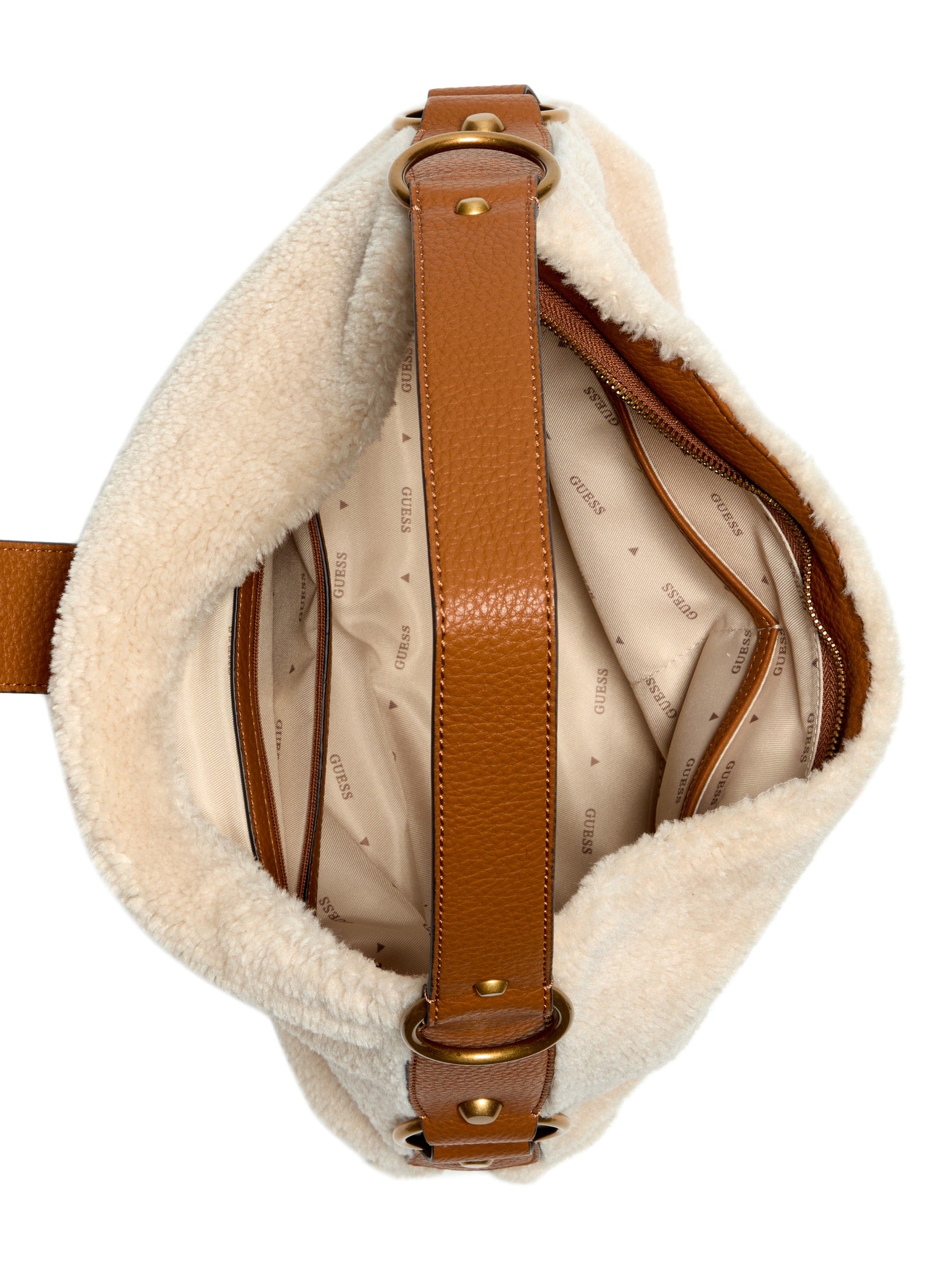 Marron - GUESS Sac à main Camden Shearling