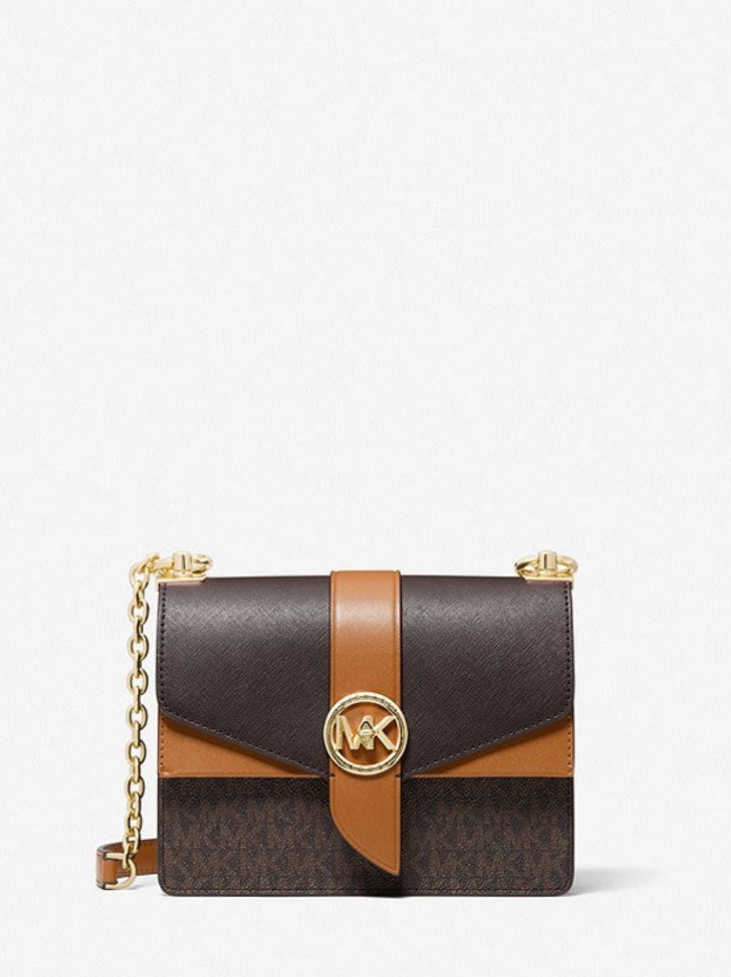 Brown/Acorn - MICHAEL KORS Petit sac à bandoulière Greenwich en cuir saffiano à couleurs contrastées avec logo