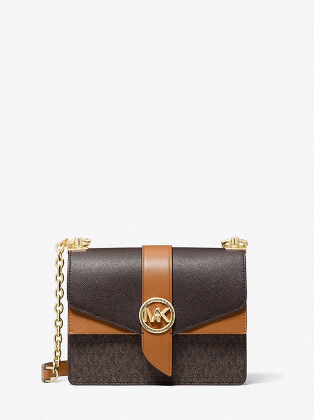 Brown/Acorn - MICHAEL KORS Petit sac à bandoulière Greenwich en cuir saffiano à couleurs contrastées avec logo