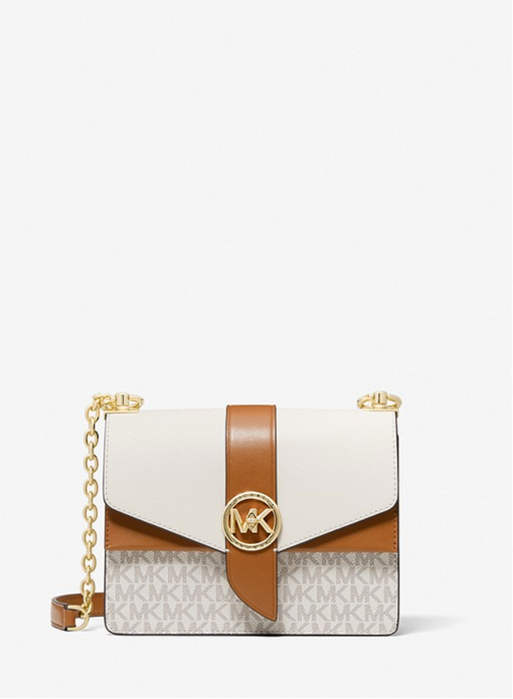 Vanilla - MICHAEL KORS Petit sac à bandoulière Greenwich en cuir saffiano à couleurs contrastées avec logo