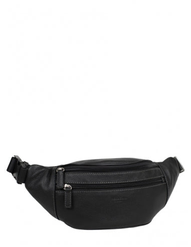Noir - HEXAGONA Sac banane cuir de vachette 33 cm