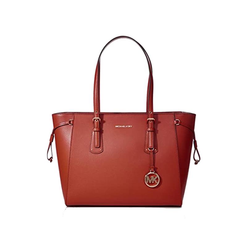 Brandy - MICHAEL KORS Sac à main Voyager de taille moyenne en cuir grainé doré