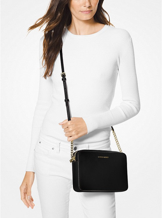 MICHAEL KORS Grand sac à bandoulière Jet Set en cuir saffiano Noir/doré