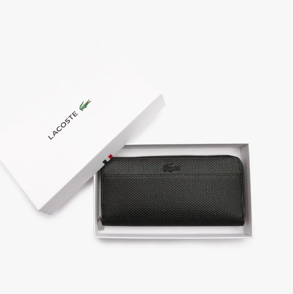 LACOSTE Grand portefeuille unisexe Chantaco zippé en cuir piqué