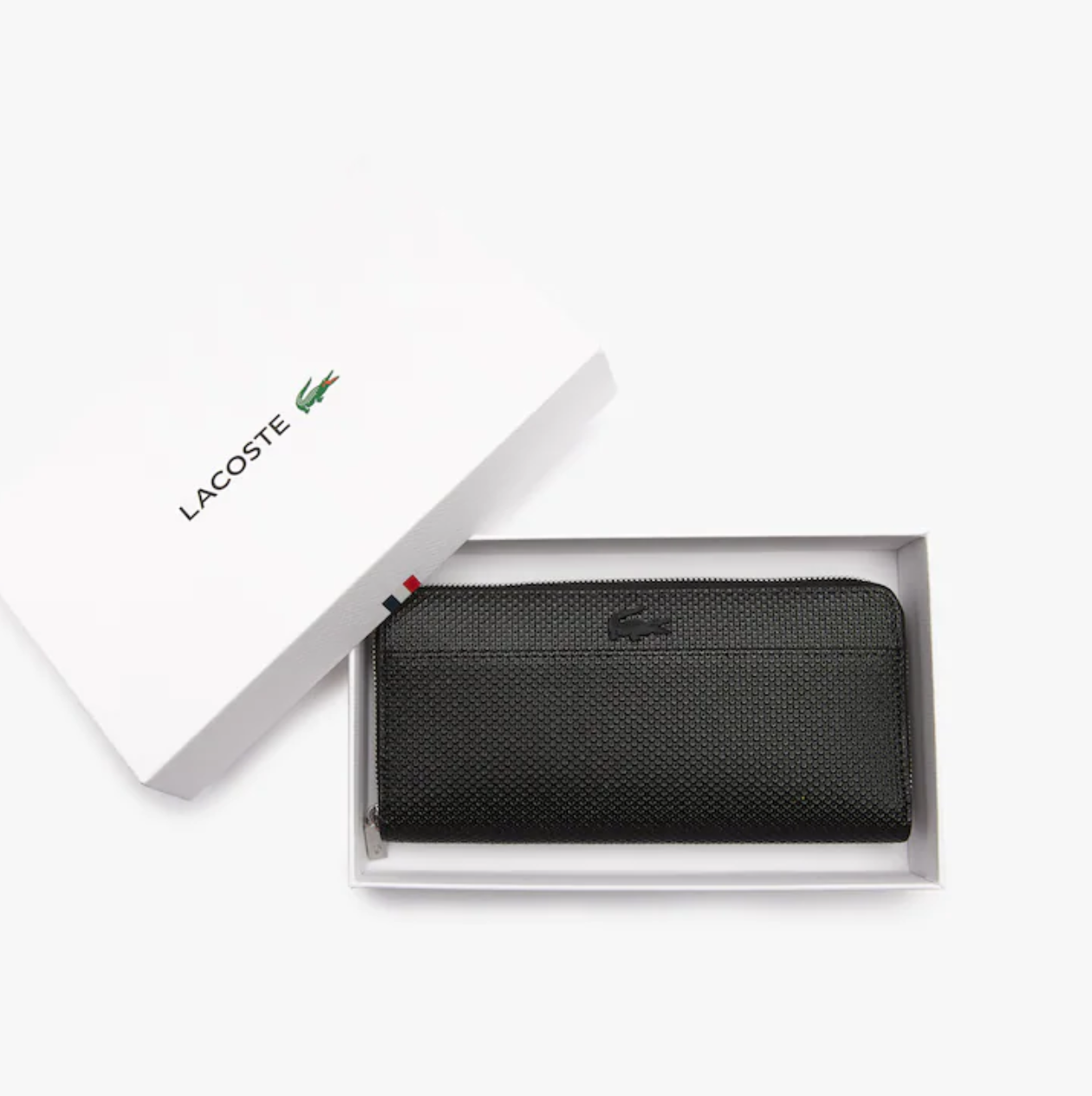 LACOSTE Grand portefeuille unisexe Chantaco zippé en cuir piqué