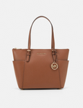 MICHAEL KORS Grand cabas Jet Set en cuir grainé avec glissière supérieure Noir argenté