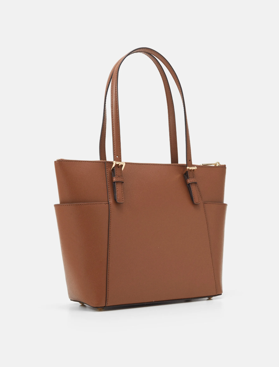 MICHAEL KORS Grand cabas Jet Set en cuir grainé avec glissière supérieure Camel