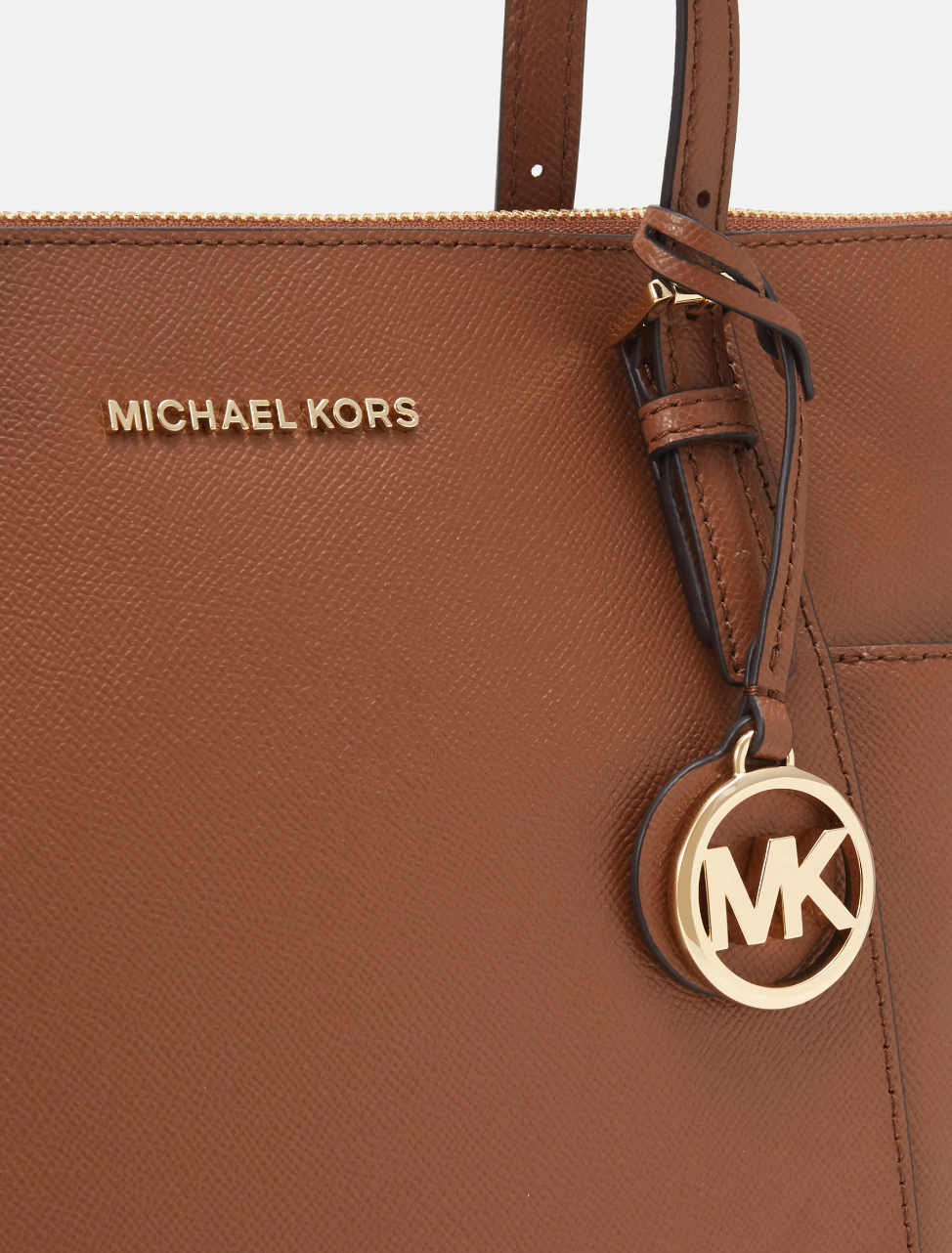 MICHAEL KORS Grand cabas Jet Set en cuir grainé avec glissière supérieure Camel