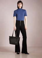 MICHAEL KORS Grand cabas Jet Set en cuir grainé avec glissière supérieure Noir argenté