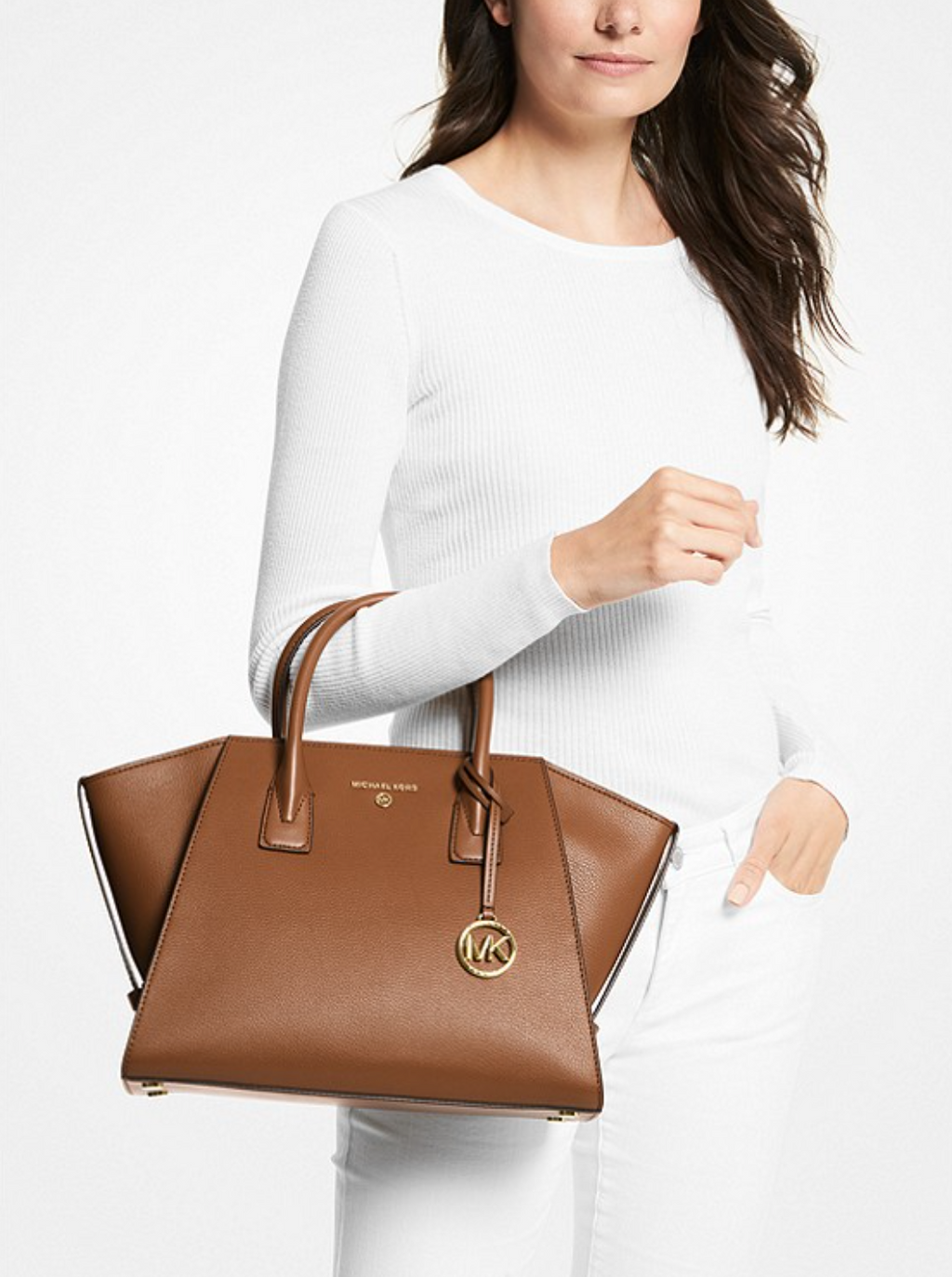 MICHAEL KORS Grand sac Avril en cuir à glissière supérieure Camel