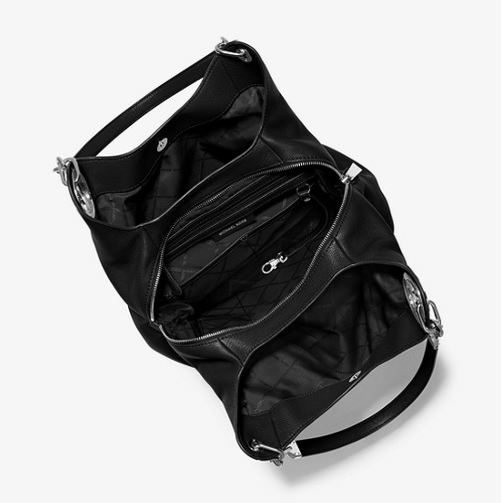 
                      
                        MICHAEL KORS Grand sac porté épaule Lillie en cuir grainé Noir/Argent
                      
                    