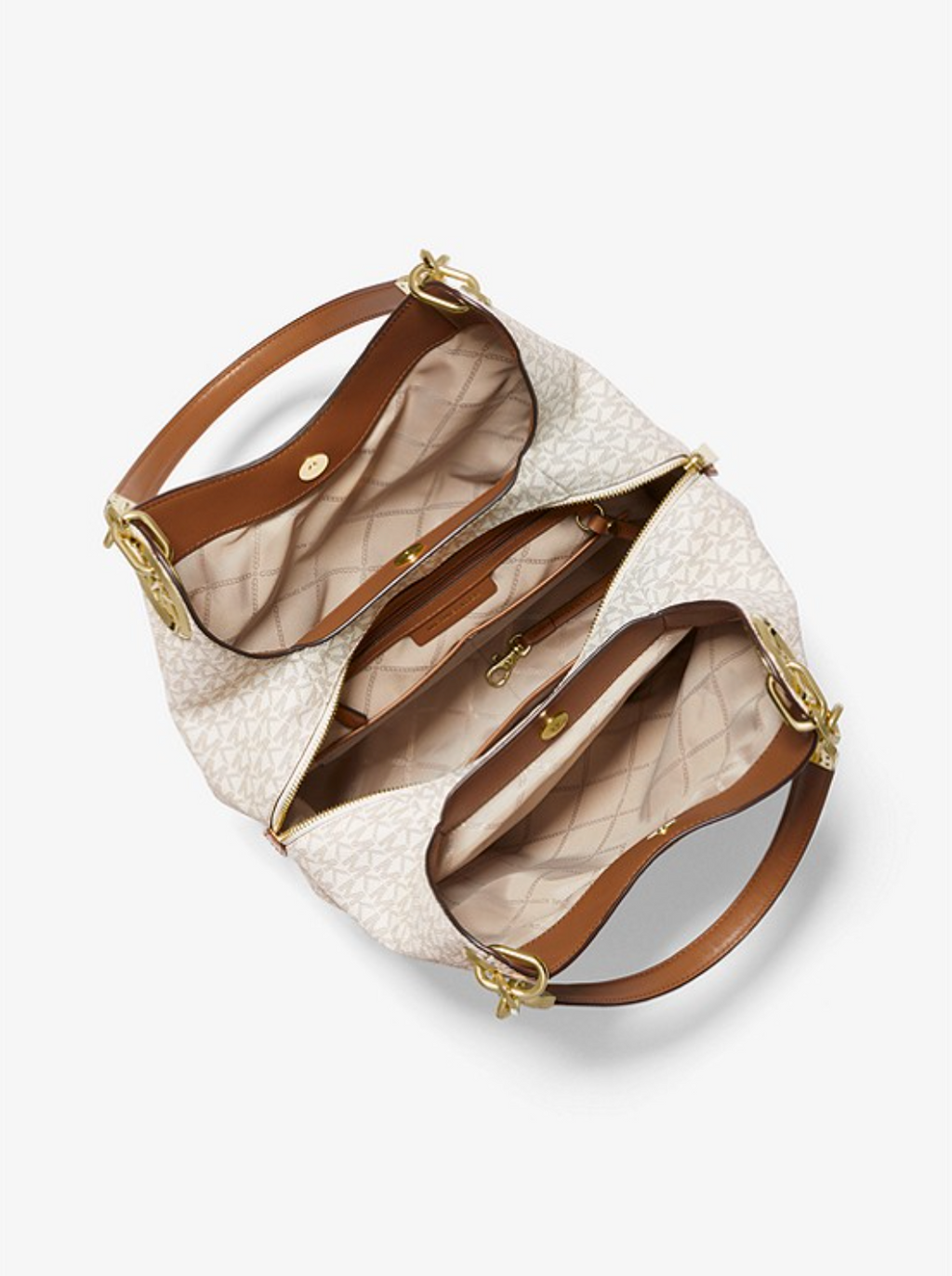 MICHAEL KORS Grand sac porté épaule Lillie en cuir grainé Vanille/Noisette