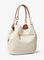 MICHAEL KORS Grand sac porté épaule Lillie en cuir grainé Vanille/Noisette