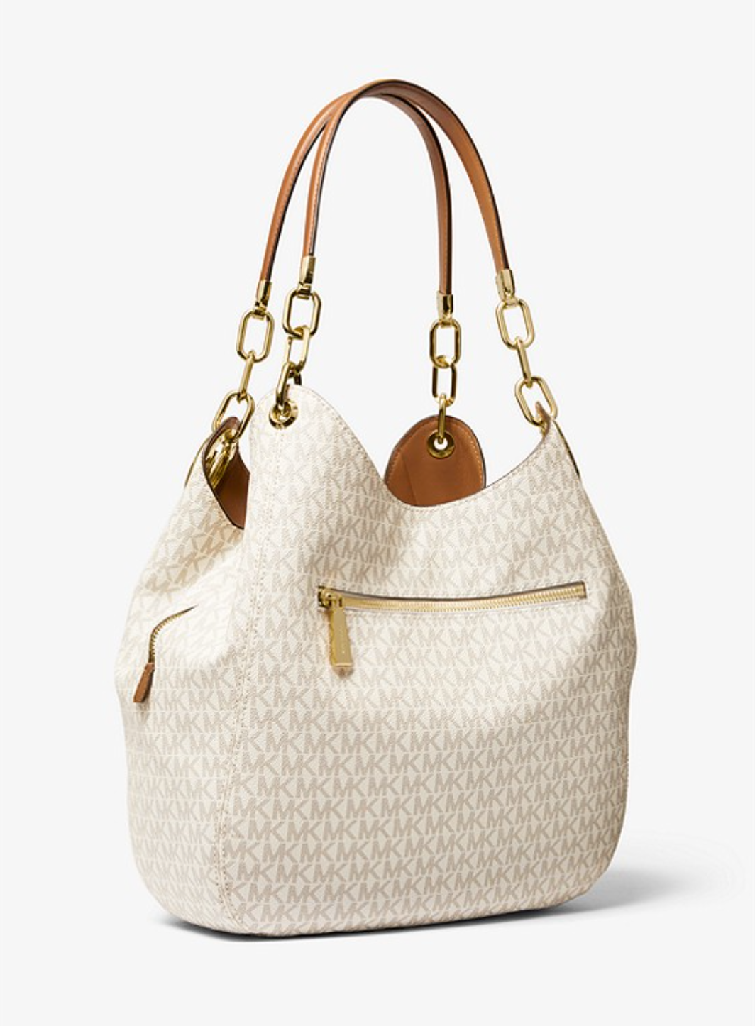 MICHAEL KORS Grand sac porté épaule Lillie en cuir grainé Vanille/Noisette