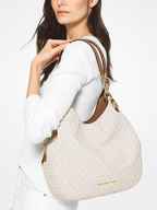 MICHAEL KORS Grand sac porté épaule Lillie en cuir grainé Vanille/Noisette