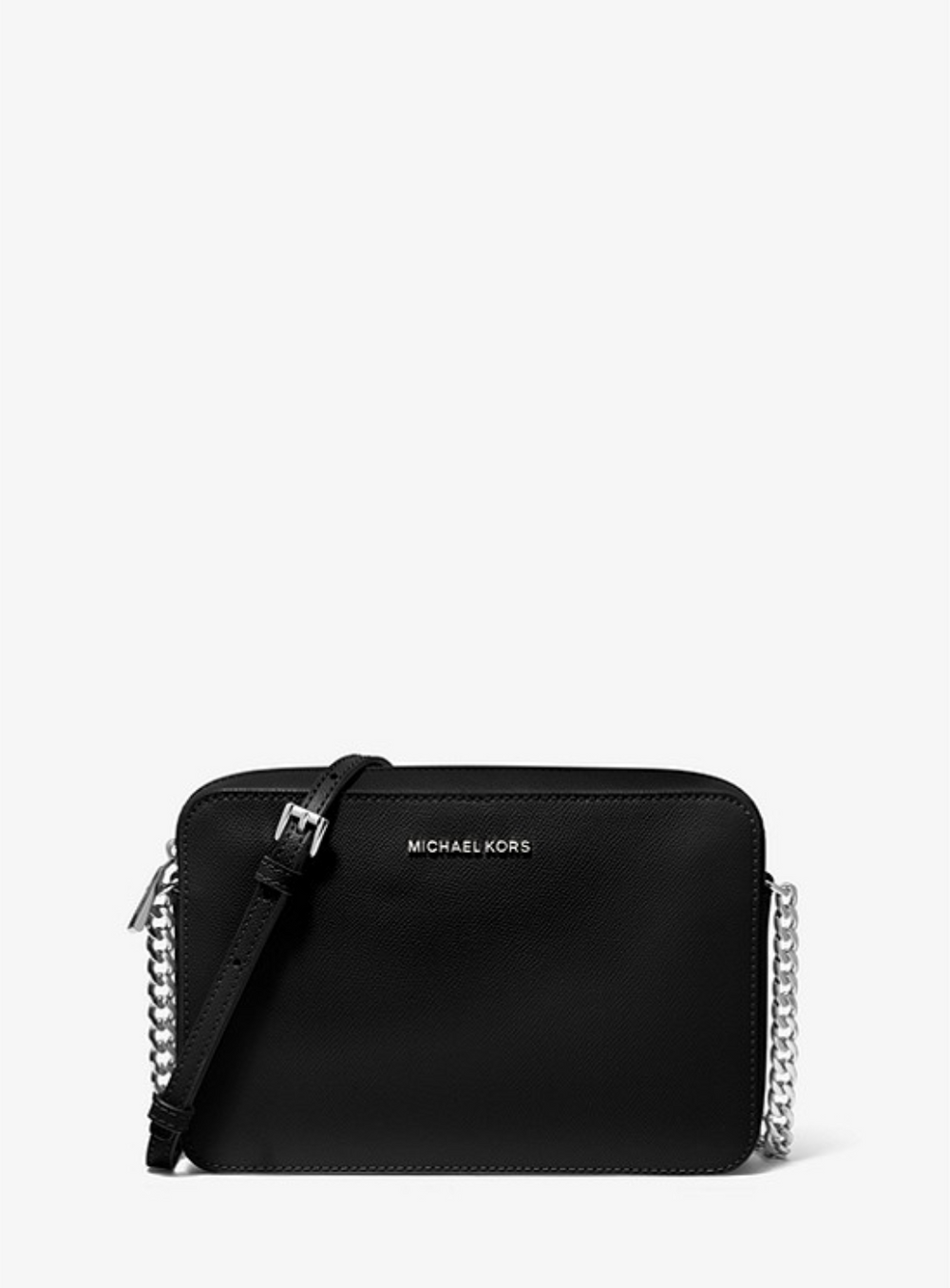 MICHAEL KORS Grand sac à bandoulière Jet Set en cuir saffiano Noir/Argenté