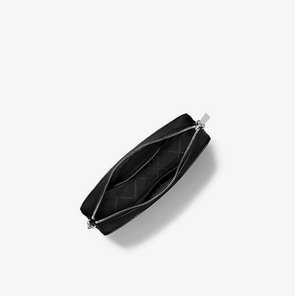 MICHAEL KORS Grand sac à bandoulière Jet Set en cuir saffiano Noir/Argenté