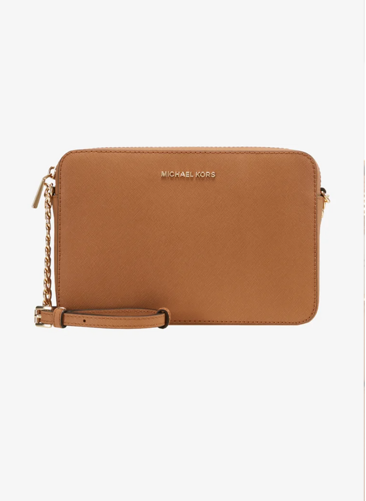 MICHAEL KORS Grand sac à bandoulière Jet Set en cuir saffiano Camel