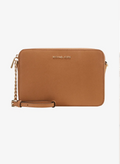 MICHAEL KORS Grand sac à bandoulière Jet Set en cuir saffiano Noir/Argenté