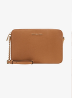MICHAEL KORS Grand sac à bandoulière Jet Set en cuir saffiano Noir/Argenté