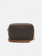 MICHAEL KORS Grand sac à bandoulière Jet Set en cuir saffiano logo Marron/Noir